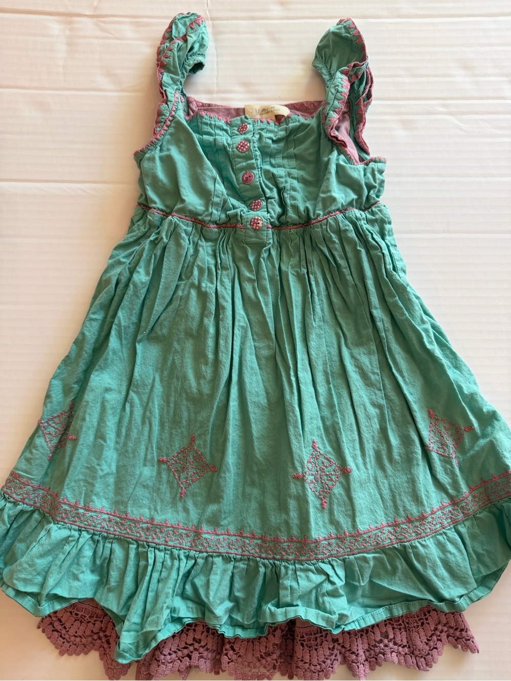 Matilda Jane Teal Dress with Pink Crochet Hem